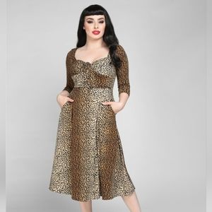NWOT Collectif Minda Leopard Swing Dress w/ Ruched Tie Bust